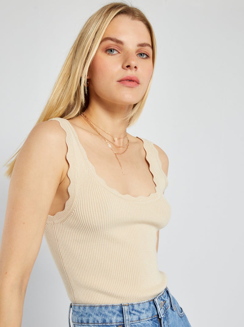 Singlet met ribbeltextuur 'JDY' BIEGE - Kiabi
