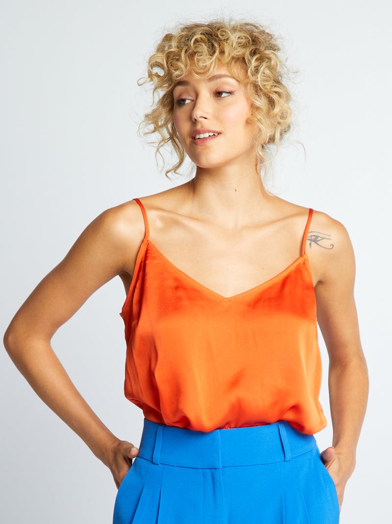 Singlet met satijnglans ORANJE - Kiabi