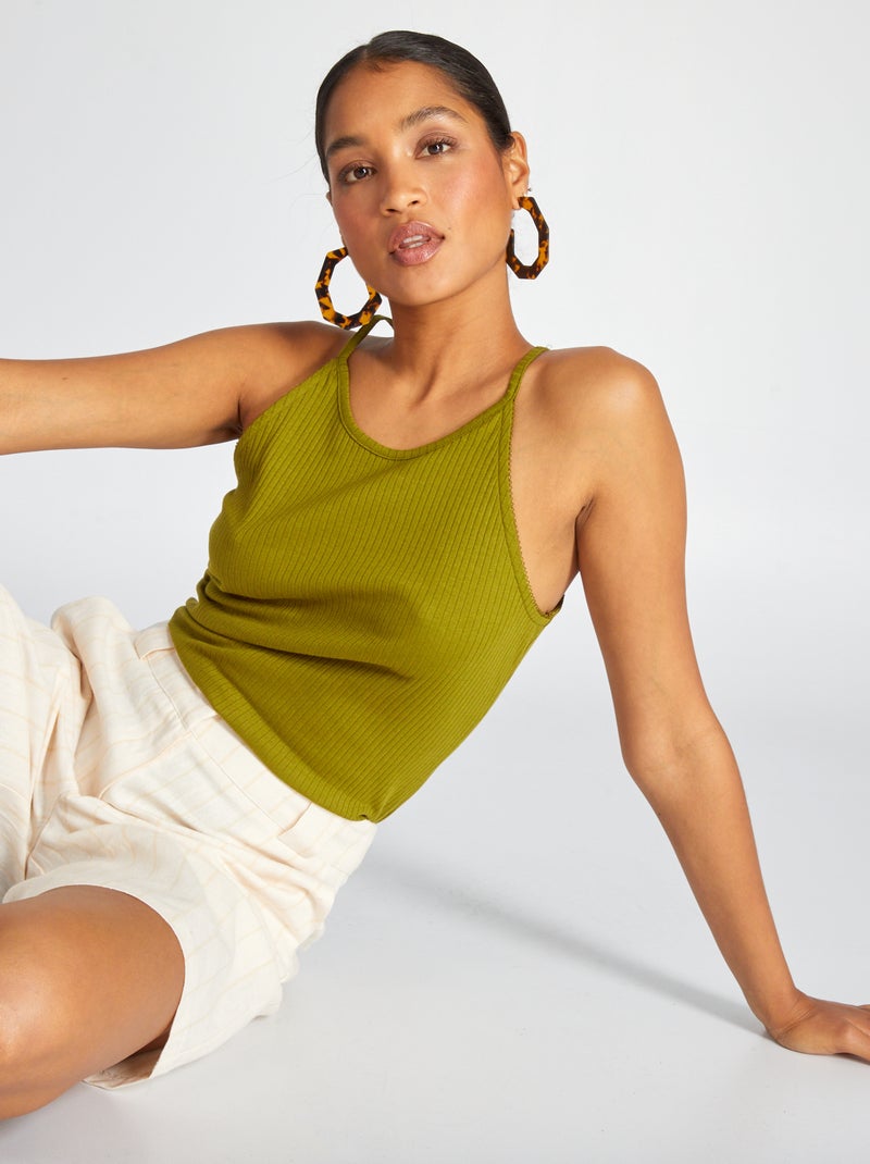 Singlet met spaghettibandjes GROEN - Kiabi