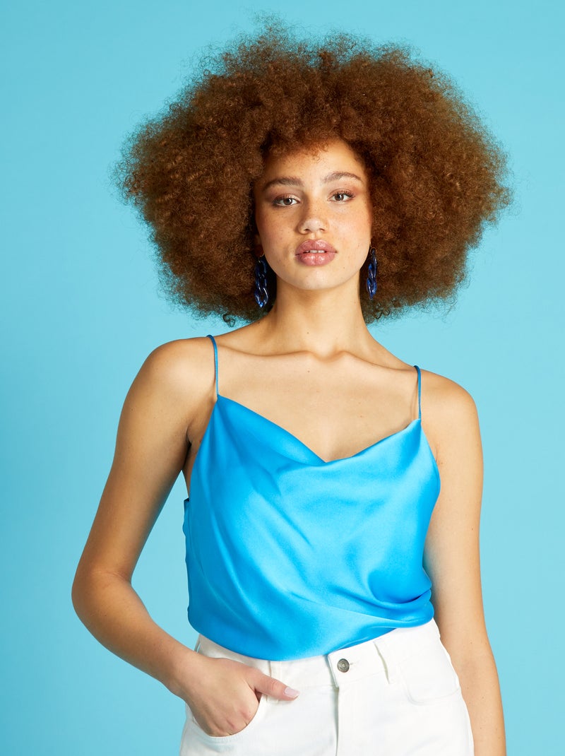 Singlet met watervalhals blauw - Kiabi