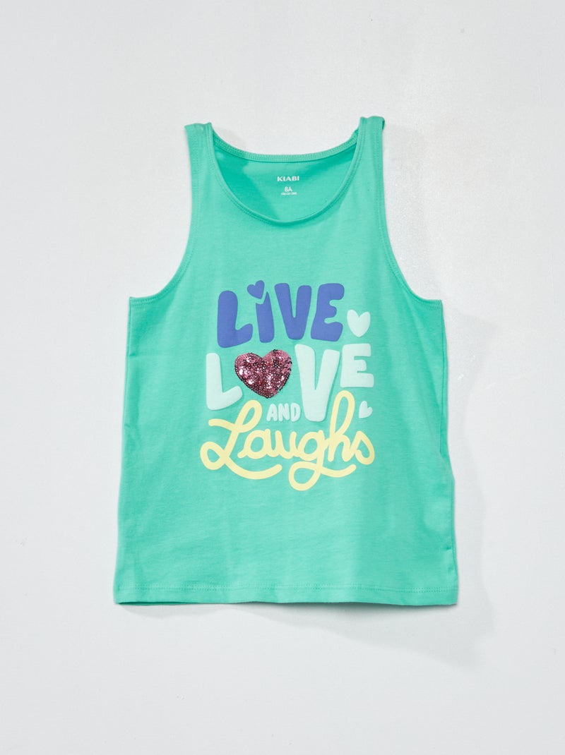 Singlet van jersey met motiefjes GROEN - Kiabi