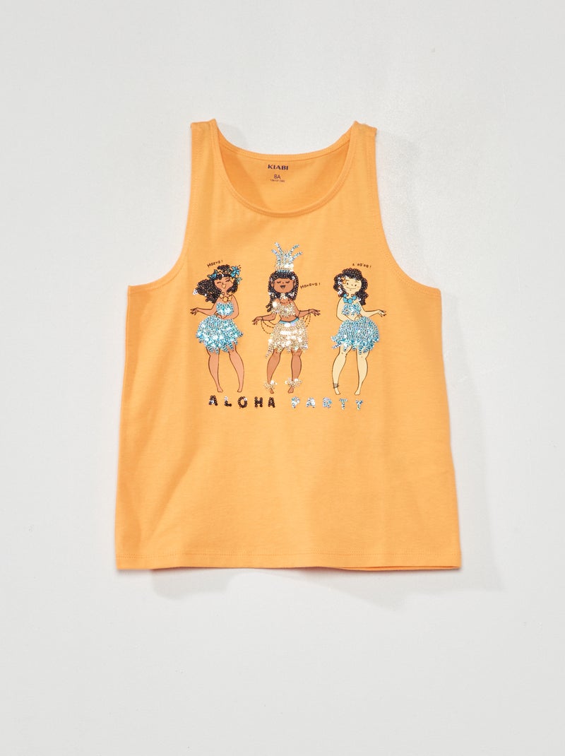 Singlet van jersey met motiefjes ORANJE - Kiabi