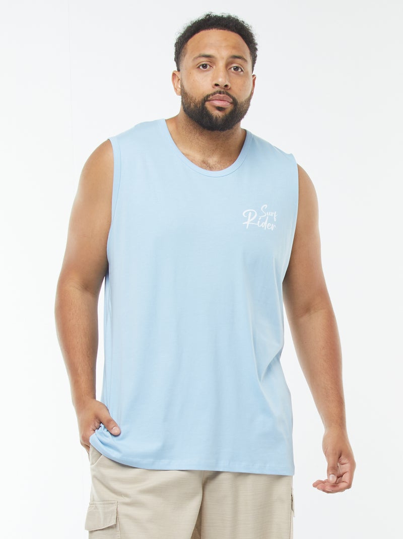 Singlet van jersey met recto/verso-print BLAUW - Kiabi