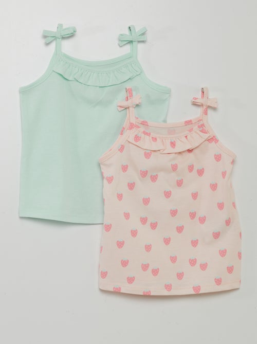 Singlet van jerseystof met smalle bandjes met strikje - 2-delig - Kiabi