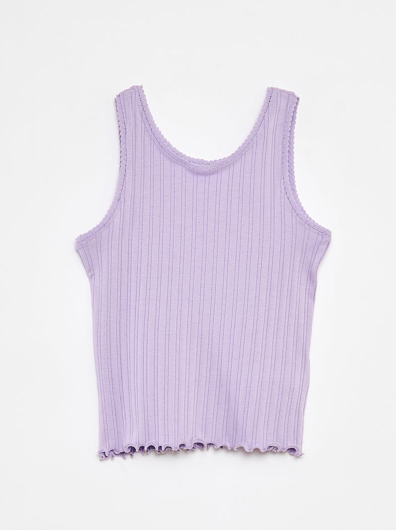 Singlet van ribstof met kant PAARS - Kiabi