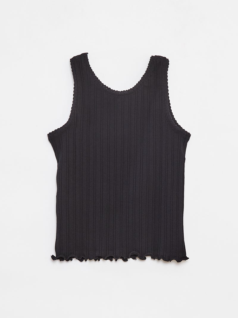 Singlet van ribstof met kant zwart - Kiabi