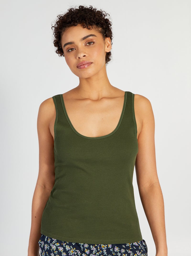 Singlet van ribtricot GROEN - Kiabi