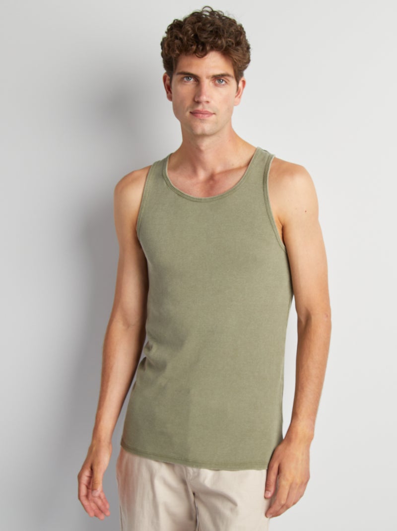 Singlet van ribtricot groen - Kiabi