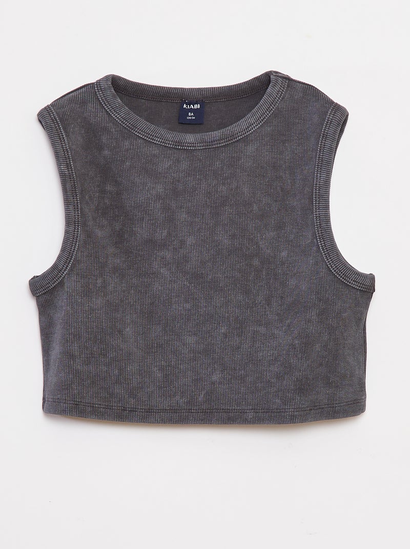 Singlet van ribtricot met verwassen effect Zwart - Kiabi