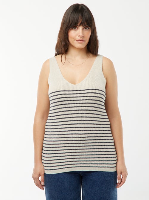 Singlet van tricot met strepenmotief en pailletten - Kiabi