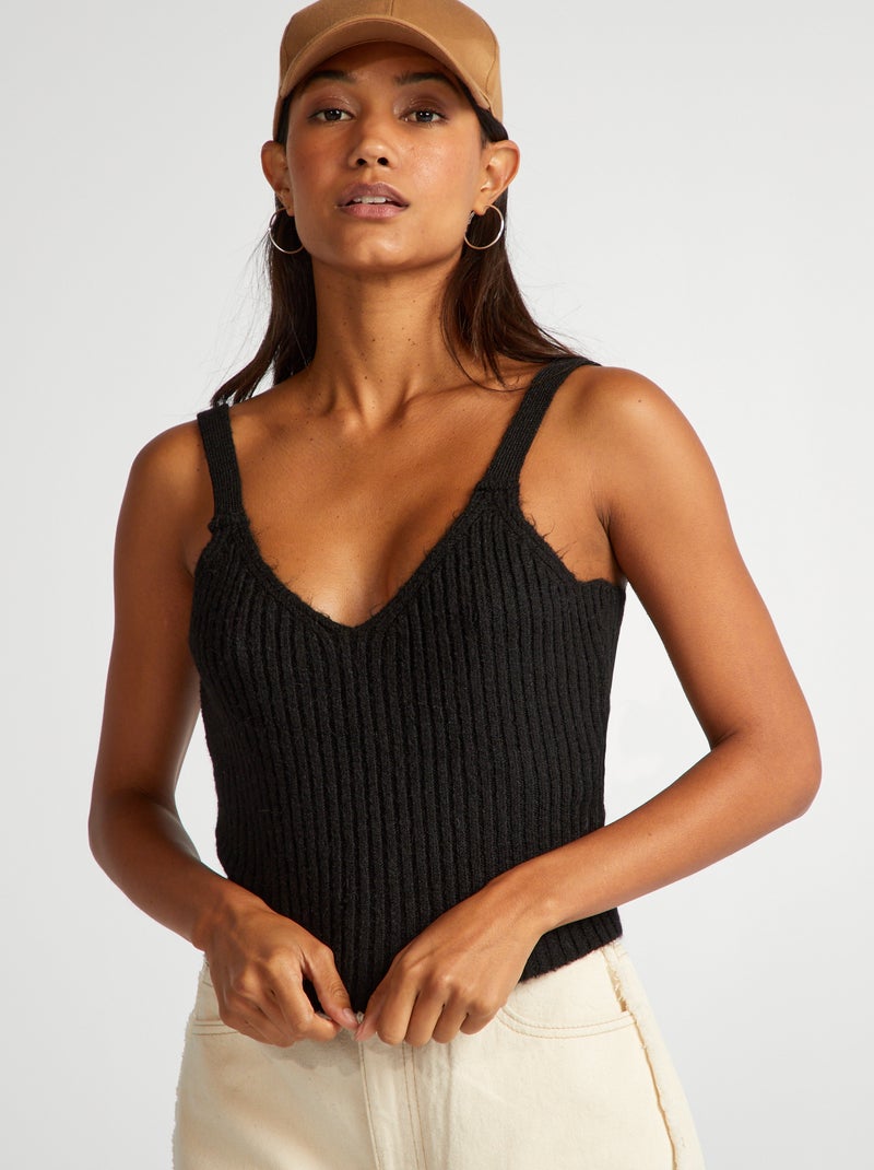 Singlet van tricot ZWART - Kiabi