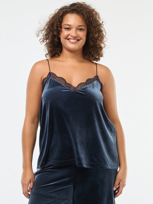 Singlet van velours met kanten boordje - Kiabi