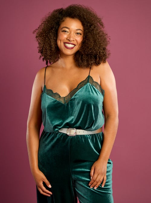 Singlet van velours met kanten boordje - Kiabi