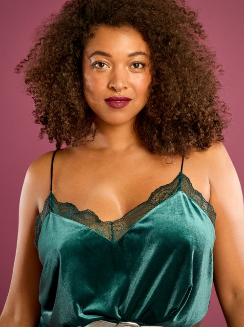 Singlet van velours met kanten boordje - Kiabi