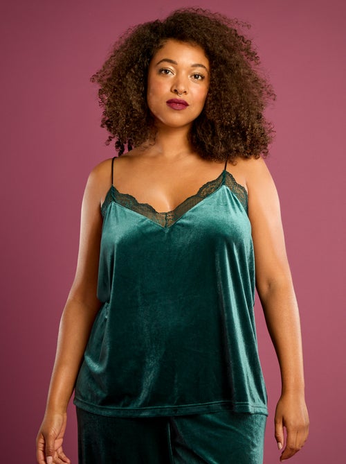 Singlet van velours met kanten boordje - Kiabi