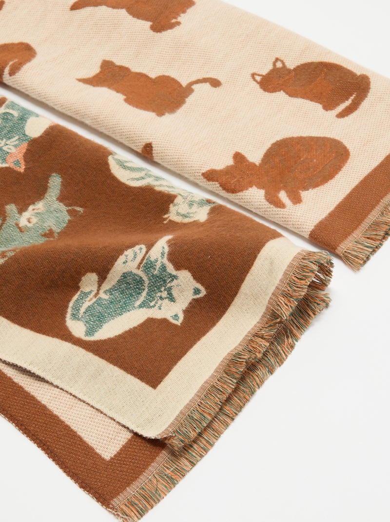 Sjaal met kattenprint Bruin - Kiabi
