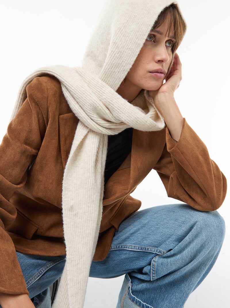 Sjaal van tricot met capuchon Biege - Kiabi