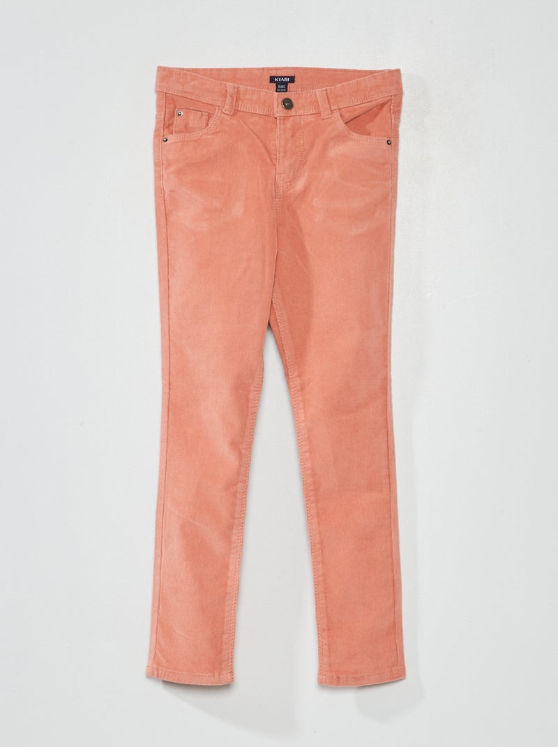 Skinny broek van effen velours roze - Kiabi