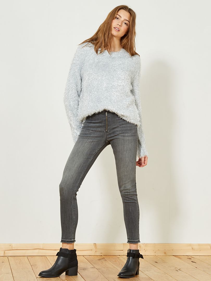 Skinny jeans met hoge taille GRIJS - Kiabi
