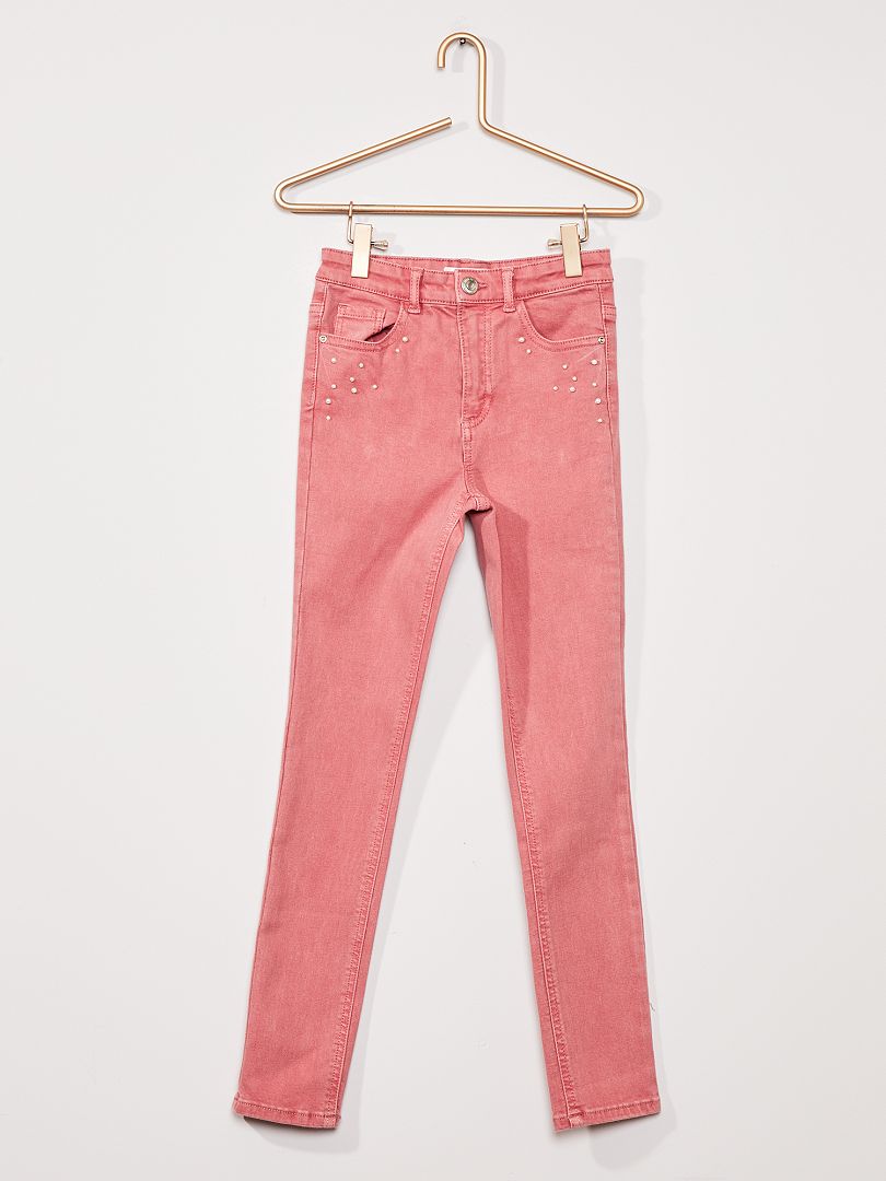 Skinny jeans met kralen roze - Kiabi