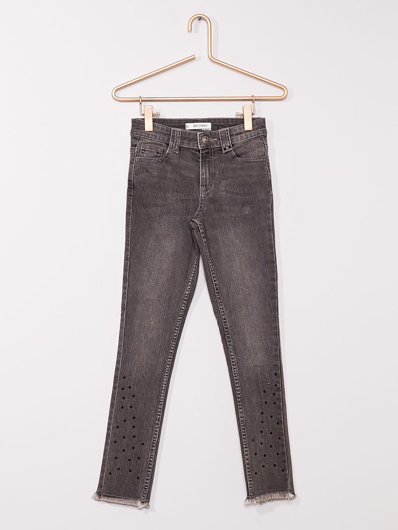 Skinny jeans met strassteentjes GRIJS - Kiabi