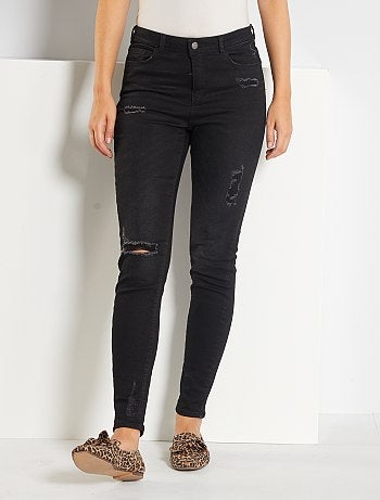 Skinny jeans met versleten plekken en een zeer hoge taille - Kiabi