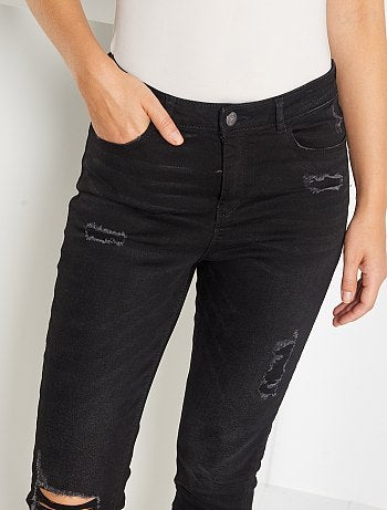 Skinny jeans met versleten plekken en een zeer hoge taille - Kiabi