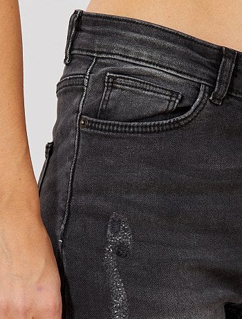 Skinny jeans met versleten plekken en een zeer hoge taille - Kiabi