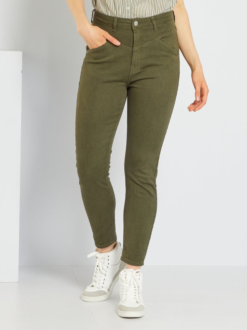Skinny jeans van twill met hoge taille KAKI - Kiabi