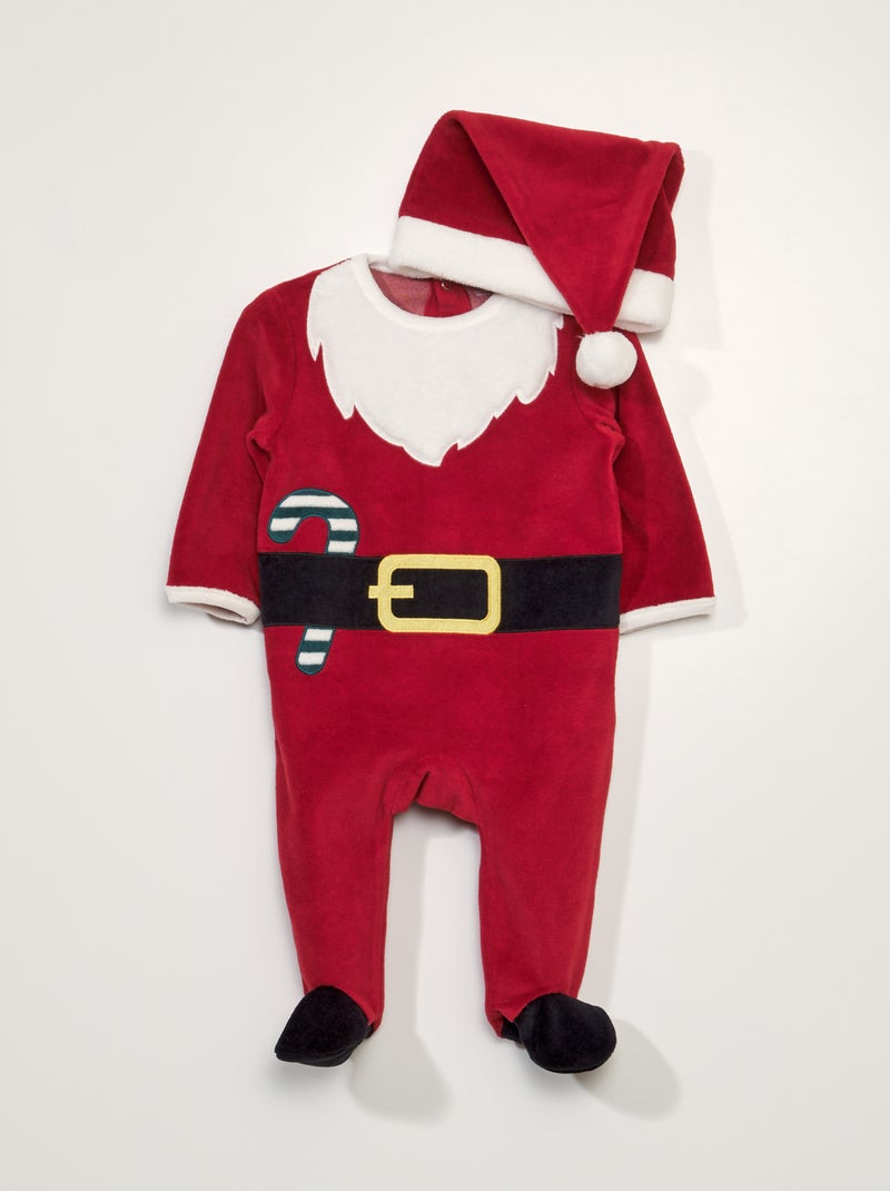 Slaappakje in kerstmanthema + muts van velours ROOD - Kiabi