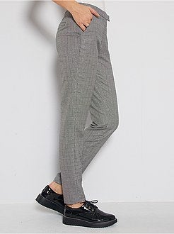 Slim-fit broek met pied-de-poule-print - Kiabi
