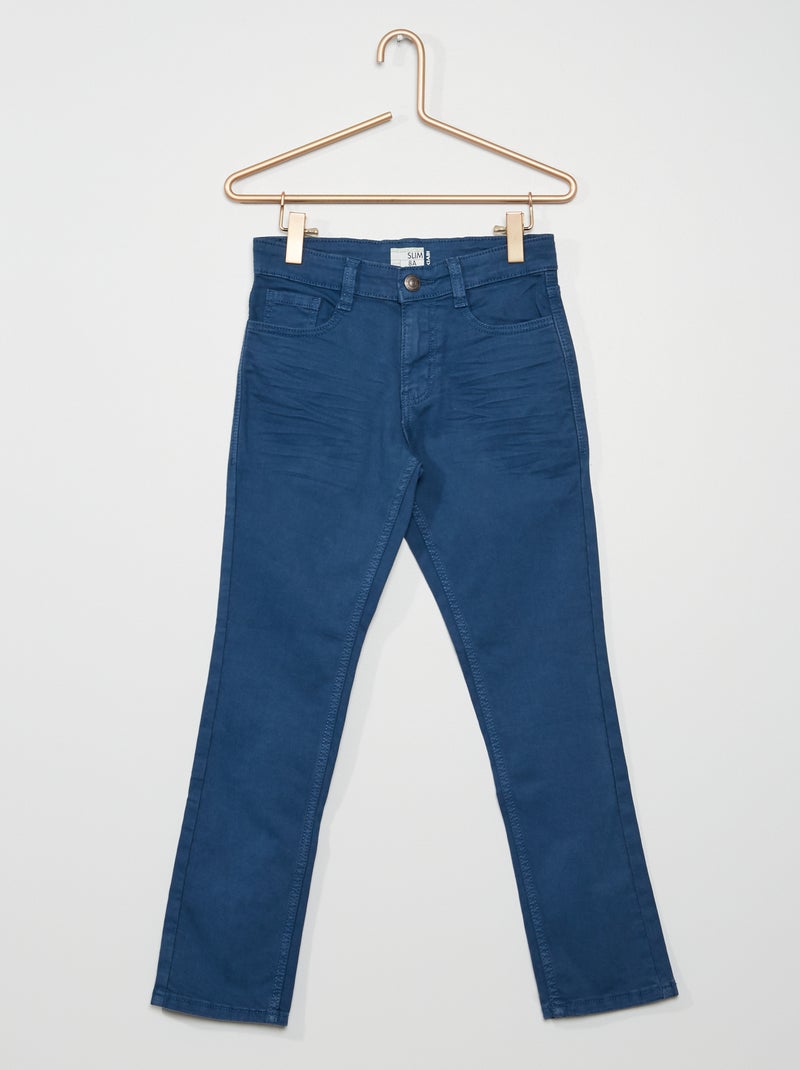 Slim-fit broek van keperstof donkerblauw - Kiabi