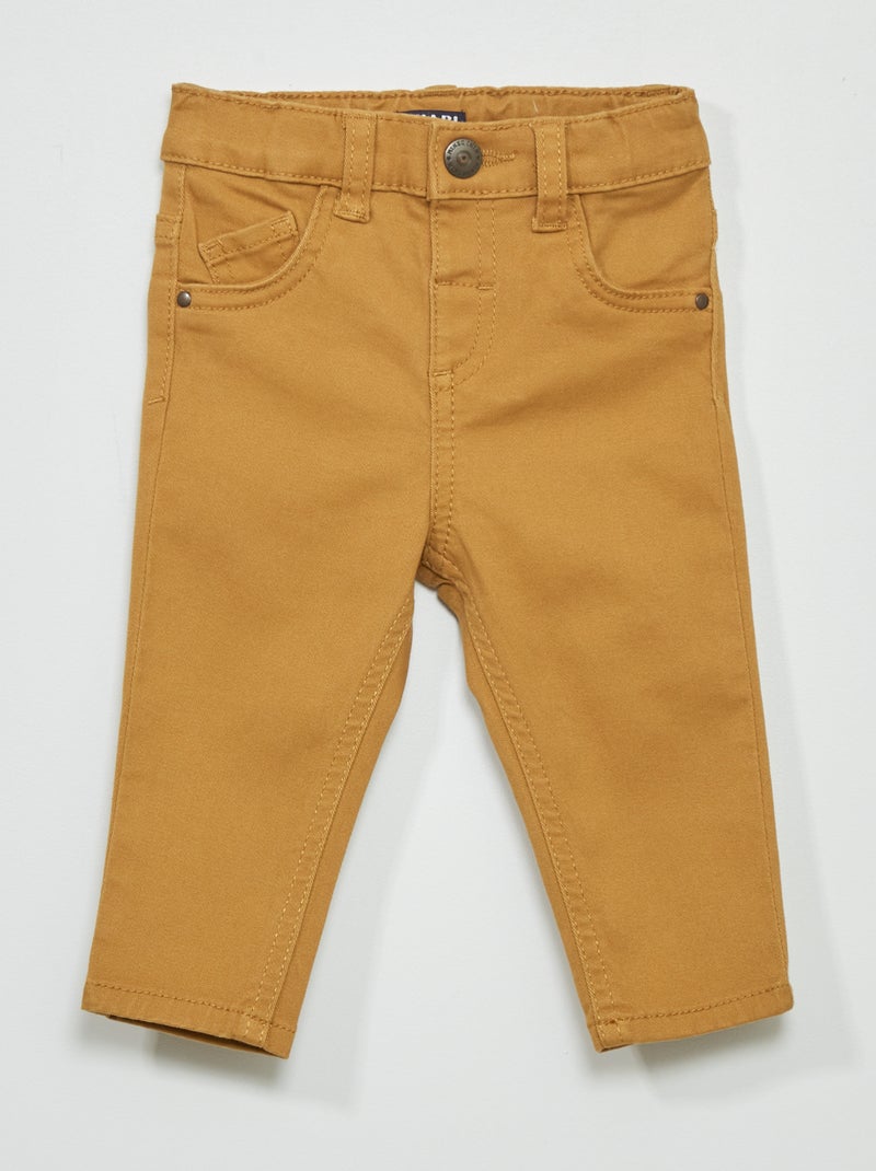 Slim-fit broek van keperstof met verstelbare taille BIEGE - Kiabi