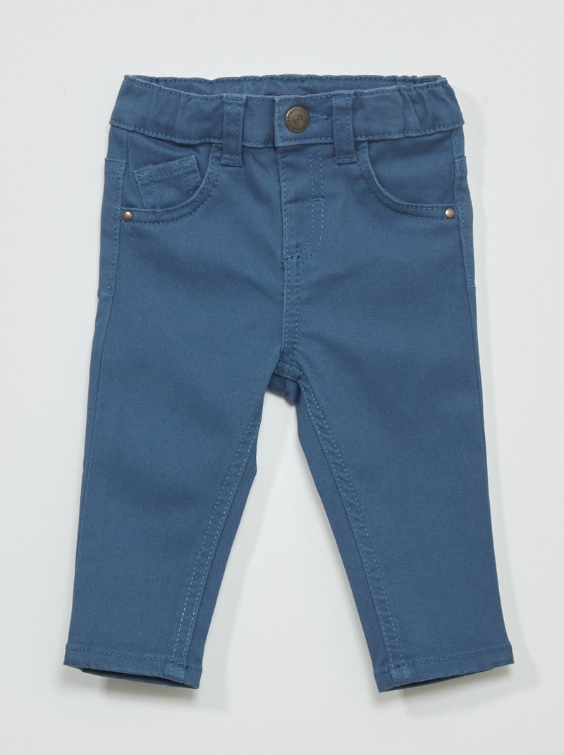 Slim-fit broek van keperstof met verstelbare taille blauw - Kiabi