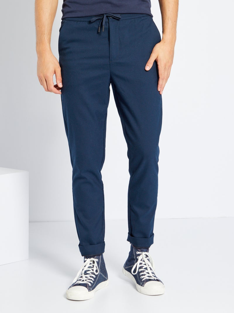 Slim-fit chino met elastische taille BLAUW - Kiabi