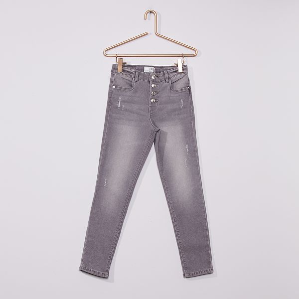 Slim-fit destroy-jeans met hoge taille Kinderkleding meisjes - GRIJS -  Kiabi - 9,00€