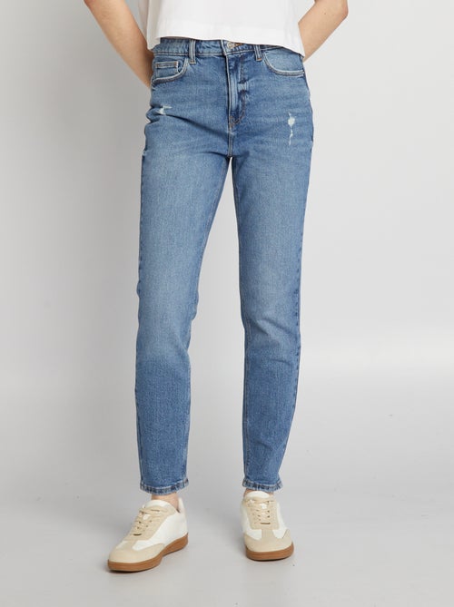 Slim-fit jeans met hoge taille en decoratieve slijtplekken - Kiabi