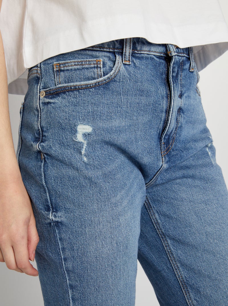 Slim-fit jeans met hoge taille en decoratieve slijtplekken BLAUW - Kiabi