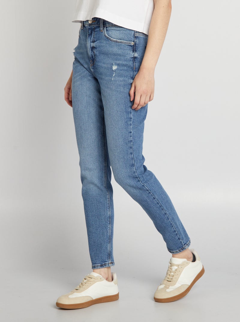 Slim-fit jeans met hoge taille en decoratieve slijtplekken BLAUW - Kiabi
