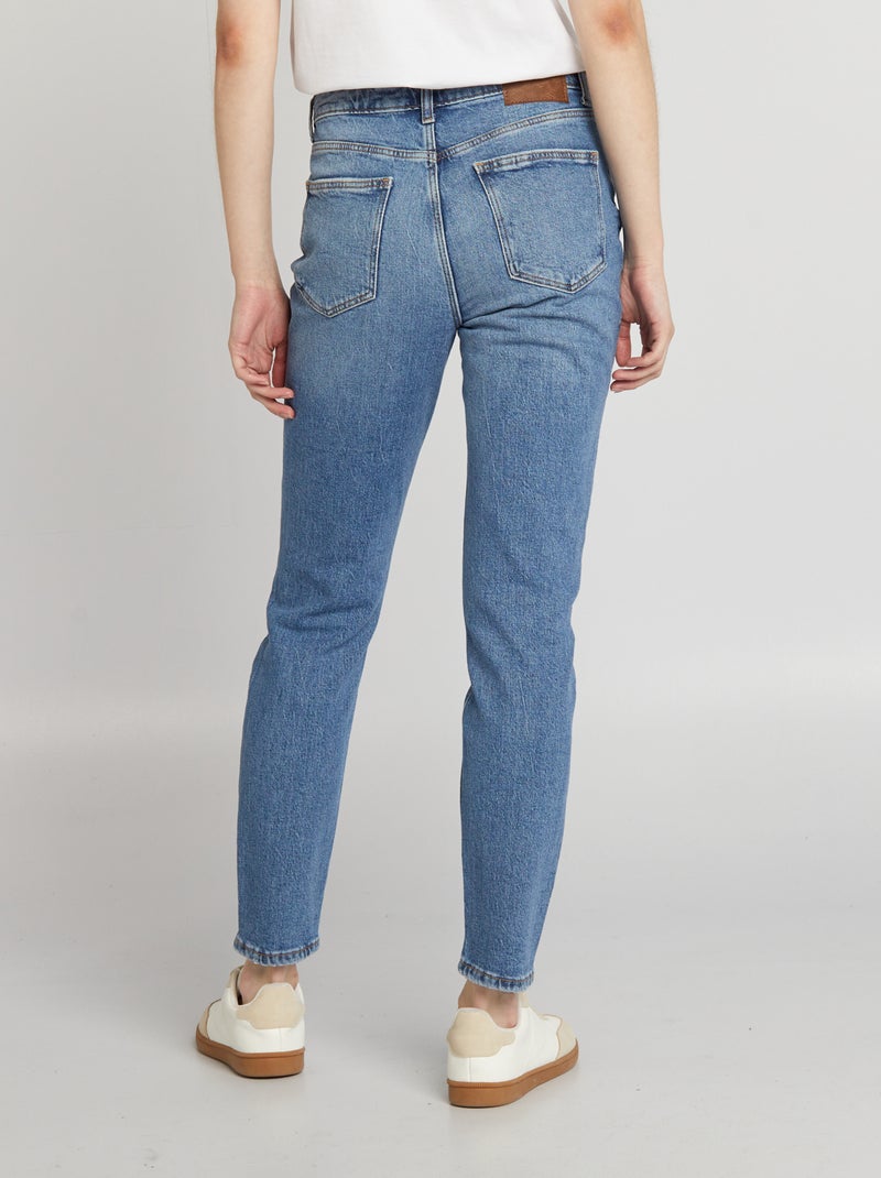 Slim-fit jeans met hoge taille en decoratieve slijtplekken BLAUW - Kiabi