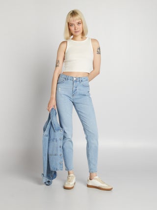 Slim-fit jeans met hoge taille en decoratieve slijtplekken