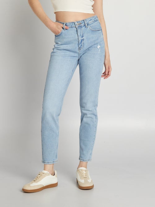 Slim-fit jeans met hoge taille en decoratieve slijtplekken - Kiabi