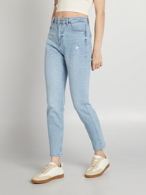 Slim-fit jeans met hoge taille en decoratieve slijtplekken - Kiabi