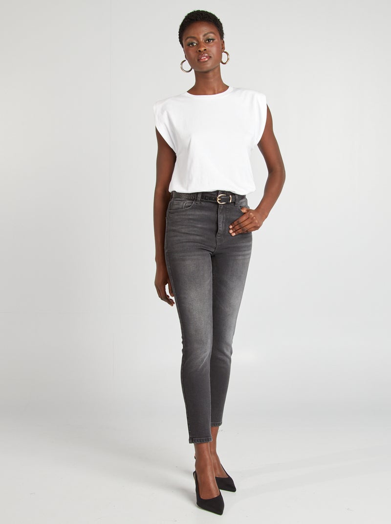 Slim-fit jeans met hoge taille GRIJS - Kiabi