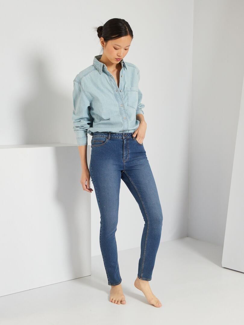 Slim-fit jeans met hoge taille L30 BLAUW - Kiabi