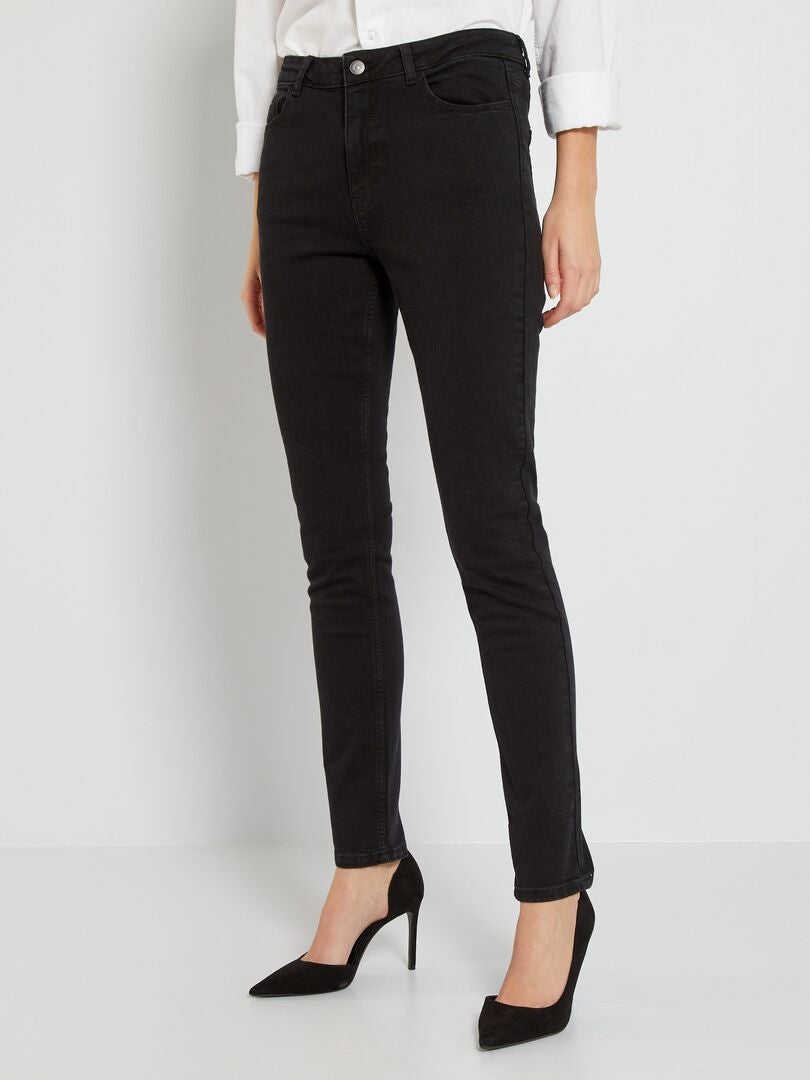 Slim-fit jeans met hoge taille L30 ZWART - Kiabi