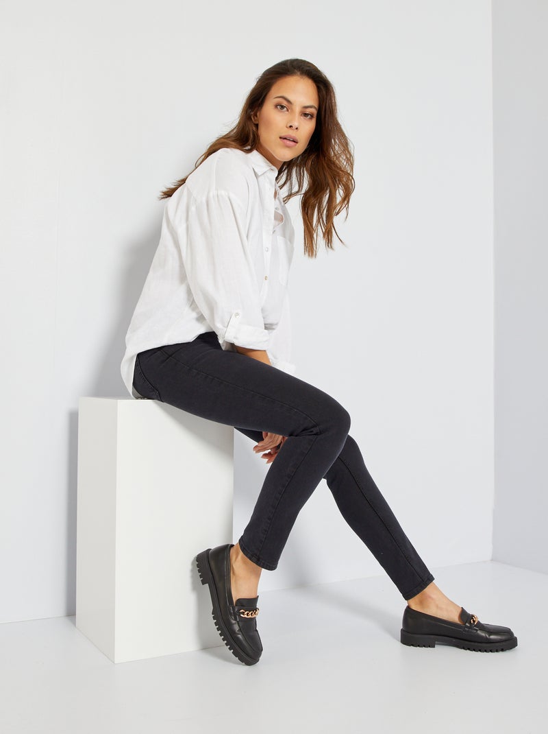 Slim-fit jeans met hoge taille L32 ZWART - Kiabi