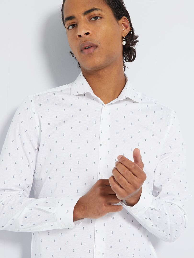 Slim-fit, katoenen hemd met print wit - Kiabi