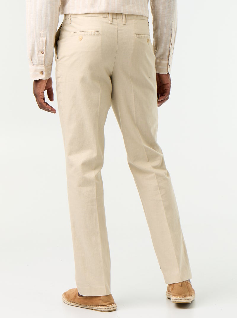 Slim fit kostuumpantalon van linnenmix Biege - Kiabi