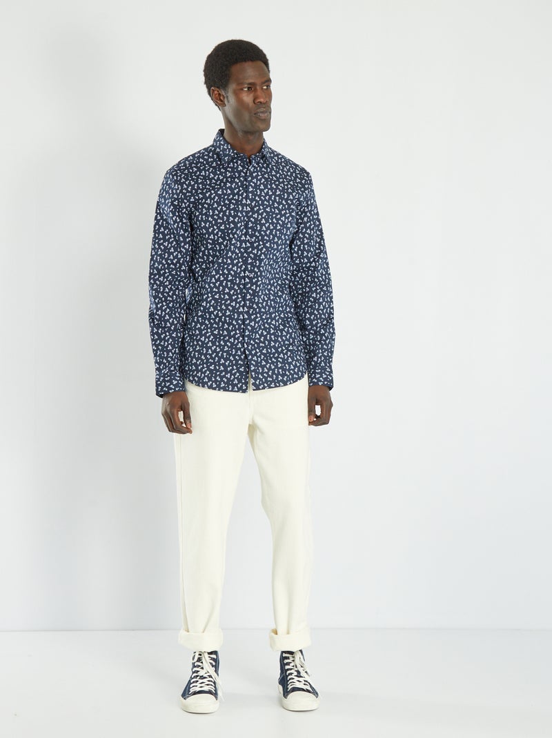 Slim-fit overhemd met motieven BLAUW - Kiabi